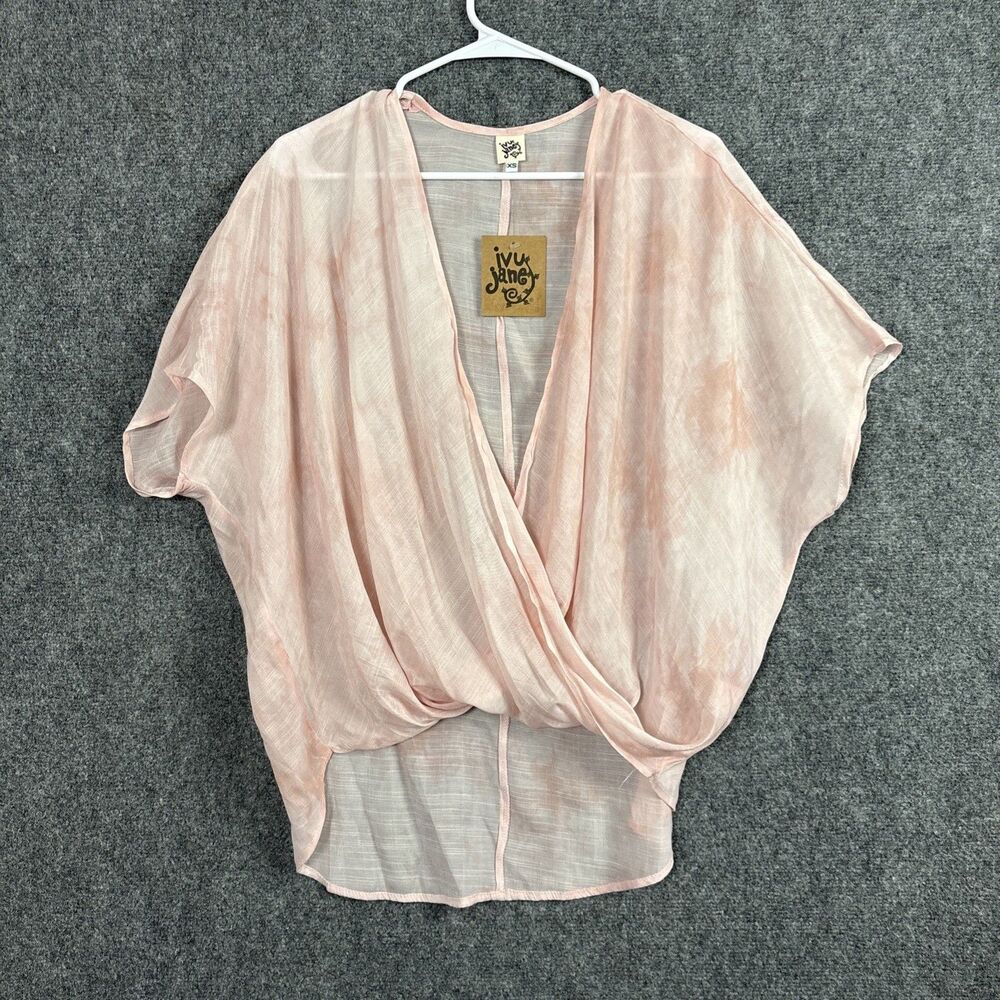 Ivy Jane Cotton Candy Wrap Top Blouse  Womens Size XS Pink Oversized Boho Artsy